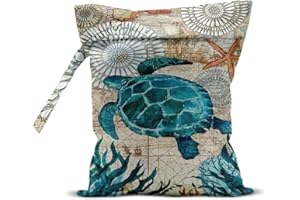 HZMLYDJ Turtle Wet Bags 12x10 Inch, Sea Weed Waterproof Travel Laundry Bags, Shell Washable Reusable Wet Dry Bag for Swimsuit Beach Diapers Dirty Yoga Gym Clothes, Sea Turtle Gifts for Women Friend Travelers