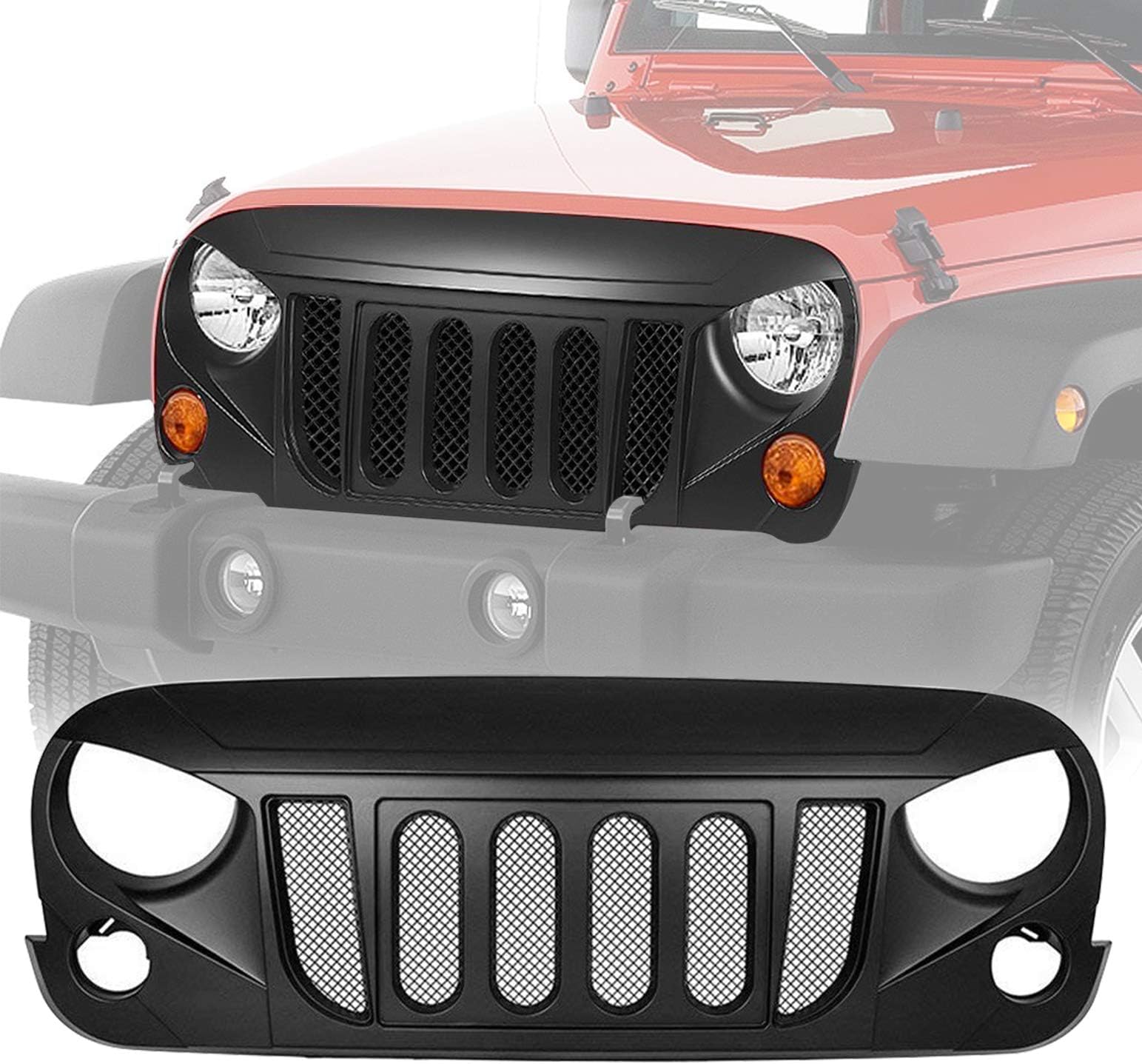DIYTuning Front Matte Black Grille Mesh Insert for Jeep Wrangler JK JKU Unlimited Rubicon Sahara X Off Road Sport Exterior Accessories Parts 2007-2017