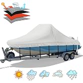 Solim 17'-19' Center Console Boat Cover, 1300D PU Waterproof Trailerable | Marine Grade Oxford Fabric, UV &amp; Tear Resistant, Double Stitching, Elastic Hem,Adjustable Windproof Strap for Mooring/Storage