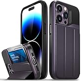 VENA vCommute Wallet Case Compatible with Apple iPhone 14 Pro (6.1"), (Military Grade Drop Protection) Flip Leather Cover Card Slot Holder with Kickstand - Purple