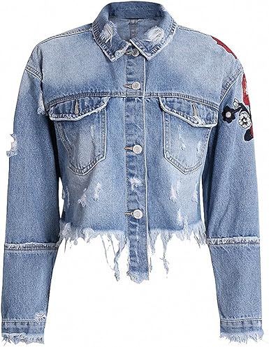 embroidered denim jacket amazon