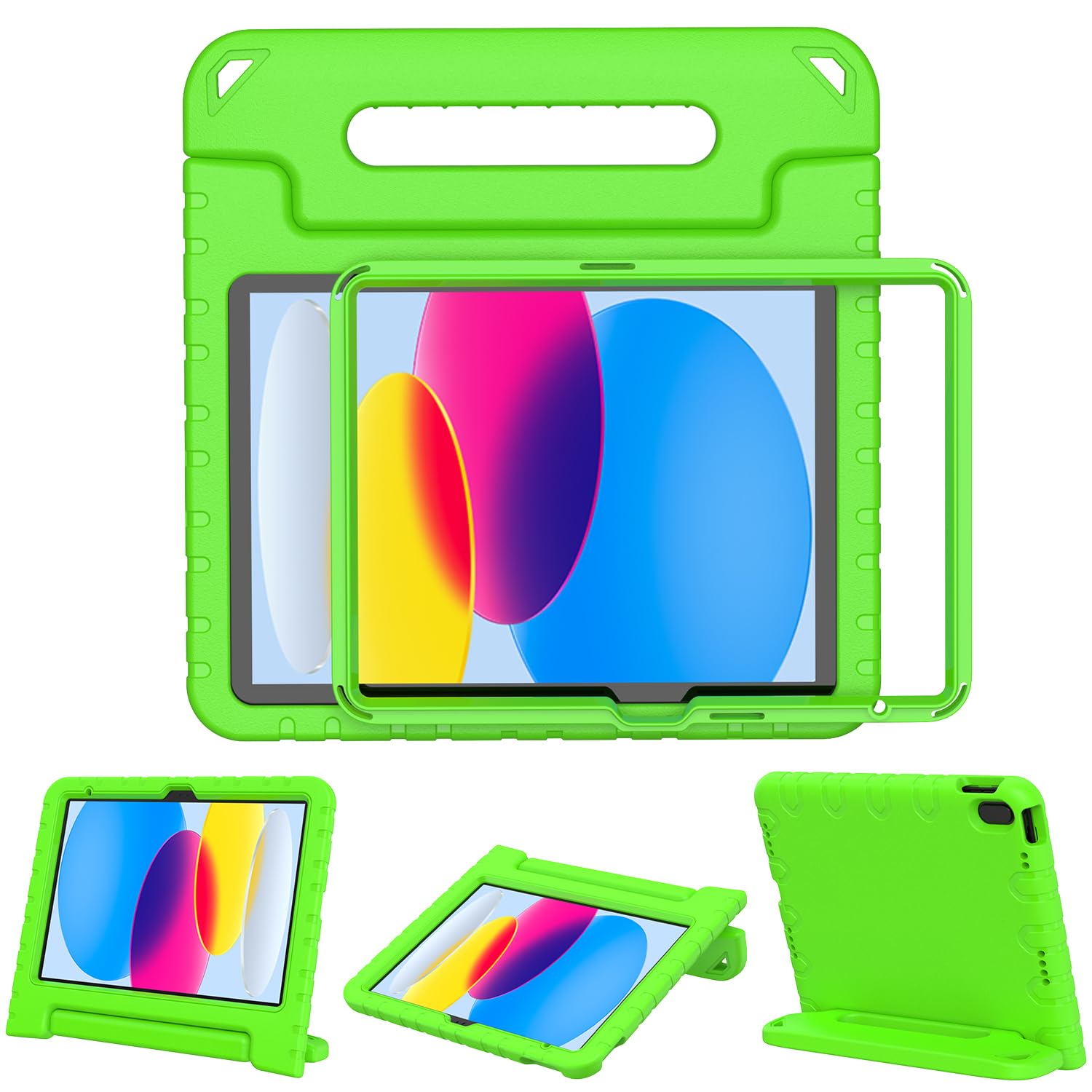 Surom Kids Case for iPad (A16) 11th Generation 11 inch 2025/10th Generation 10.9 inch 2022, with Built-in Screen Protector, Shockproof Convertible Handle Stand Protective Cover, Green