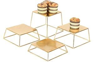 YFEEN Dessert Table Risers Display Stands Food display Gold Metal Square Retail Pizza,Cupcake,Candy Stands Food Platter Tray,6x6 INCH,Set of 4