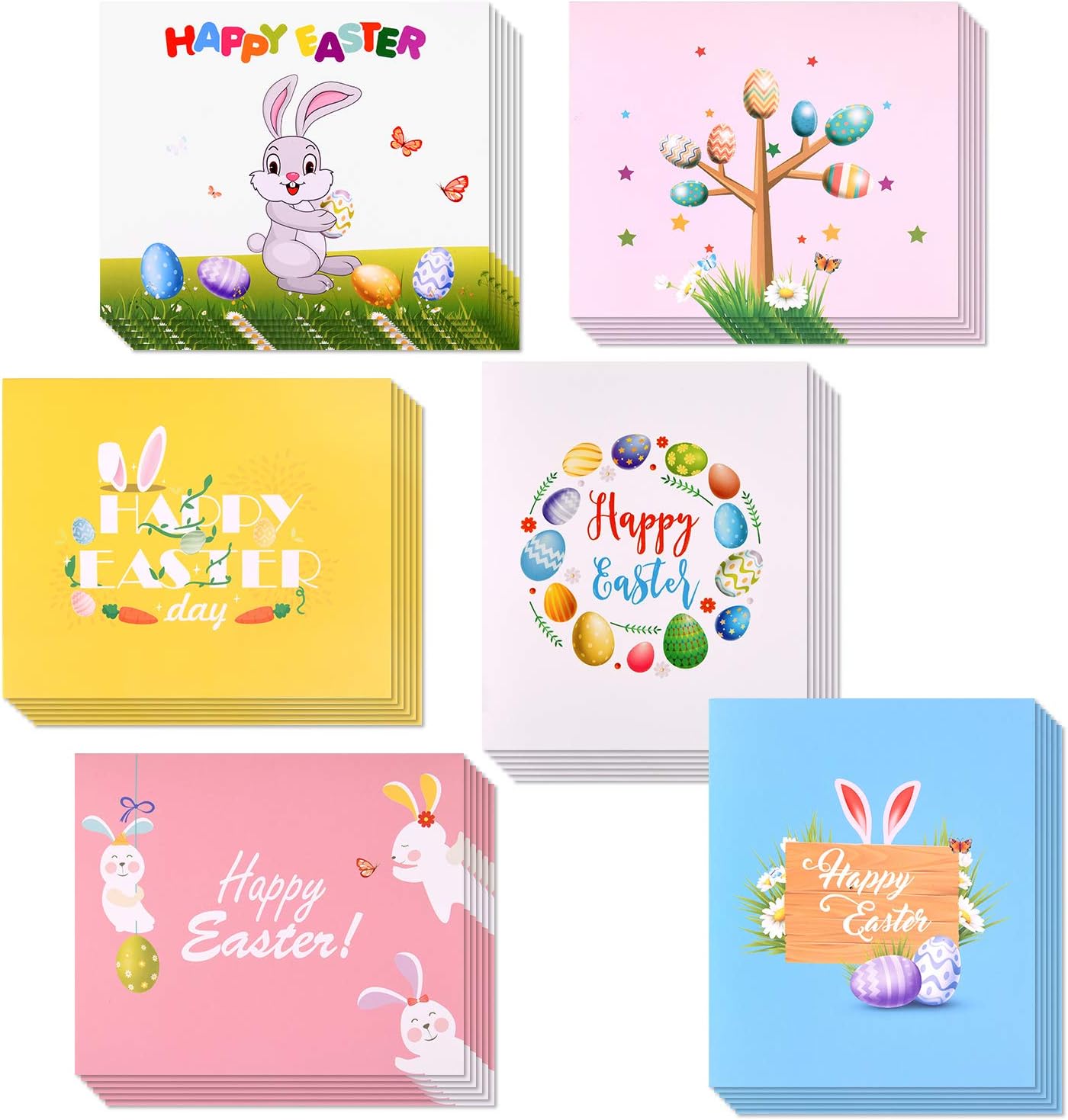 TUPARKA 36 Pcs Happy Easter Cards Easter Bunny Easter Egg Easter Rabbit Design Easter Greeting Cards with 36 Envelopes and Sticker for Kids