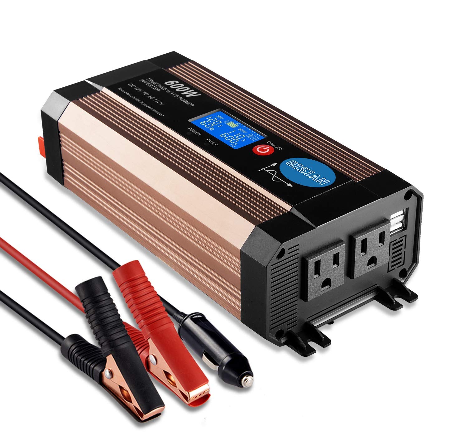 Buy GISIAN 600Watt Pure Sine Wave Power Inverter 12V DC to 110V AC with