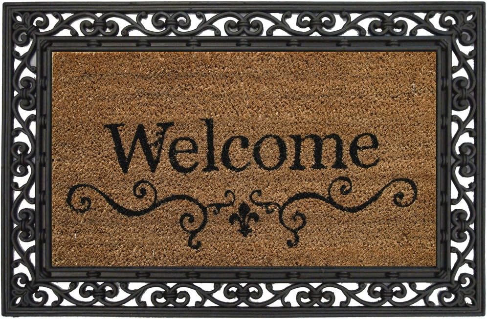 Evergreen Flag Welcome Scroll Coir Door Mat with Rubber Back