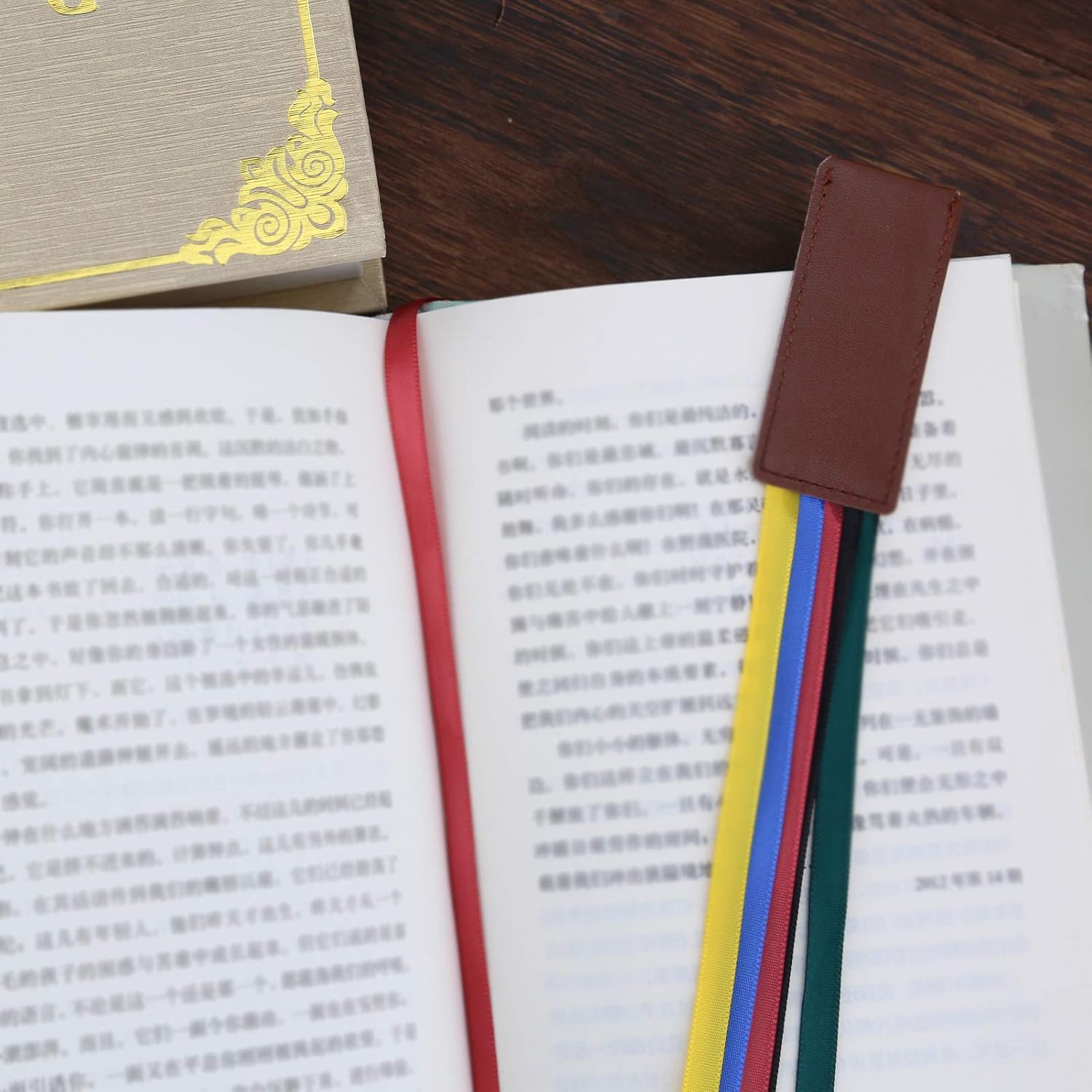 AIEX 4pcs Ribbon Bookmarks Leatherette Bookmark with 5 Colorful Ribbons Book Markers for Books Novel Bible Reading Office Accessories - Image 5