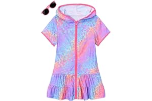 LUCKYGAL Girls Swim Cover Up Kids Swimsuit Coverup Terry Zip-Up Beach Bathing Suit Wraps with Sunglasses