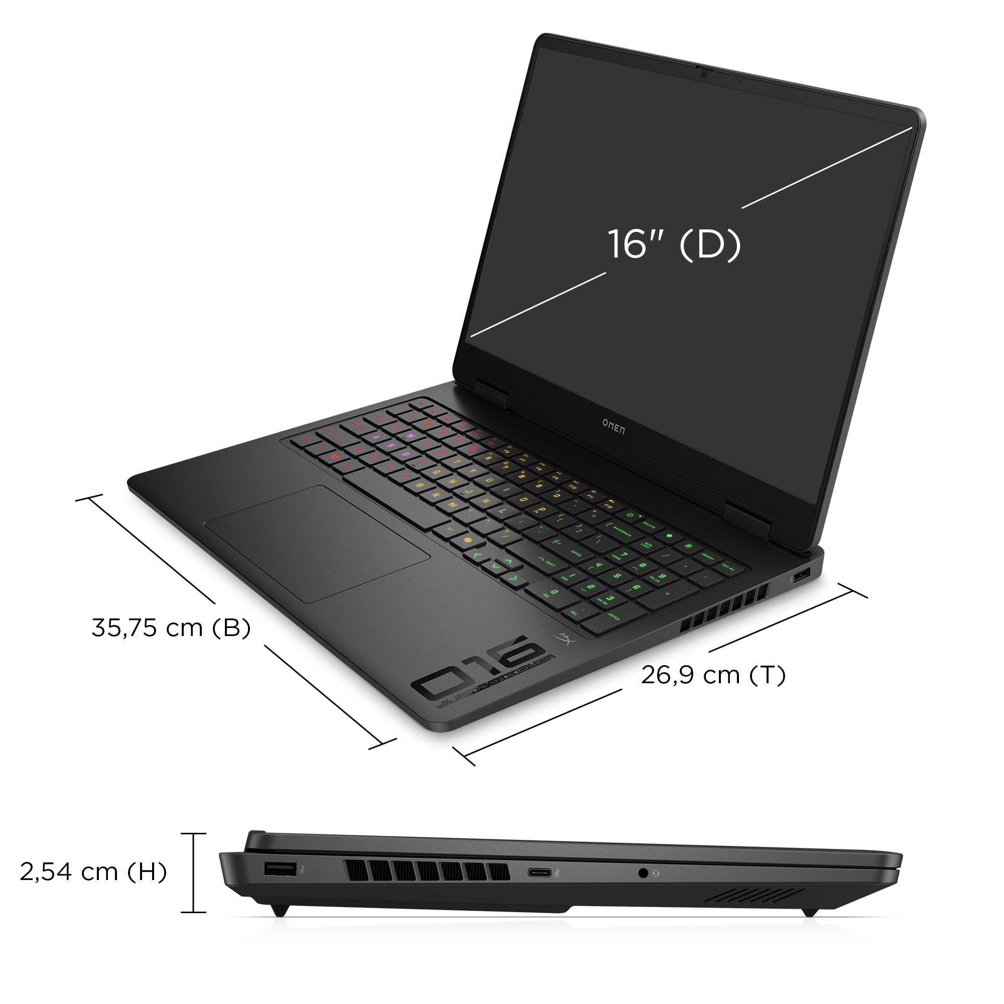 OMEN Gaming Laptop, 16" WUXGA Display 1920×1200, 16:10, 144Hz, AMD Ryzen 9 8940HX, NVIDIA GeForce RTX 5070, 32GB RAM, 1TB SSD, Win 11, 4-Zonen-RGB-QWERTZ Wi-Fi 6, Shadow Black, inkl. 3 Monate GamePass 4