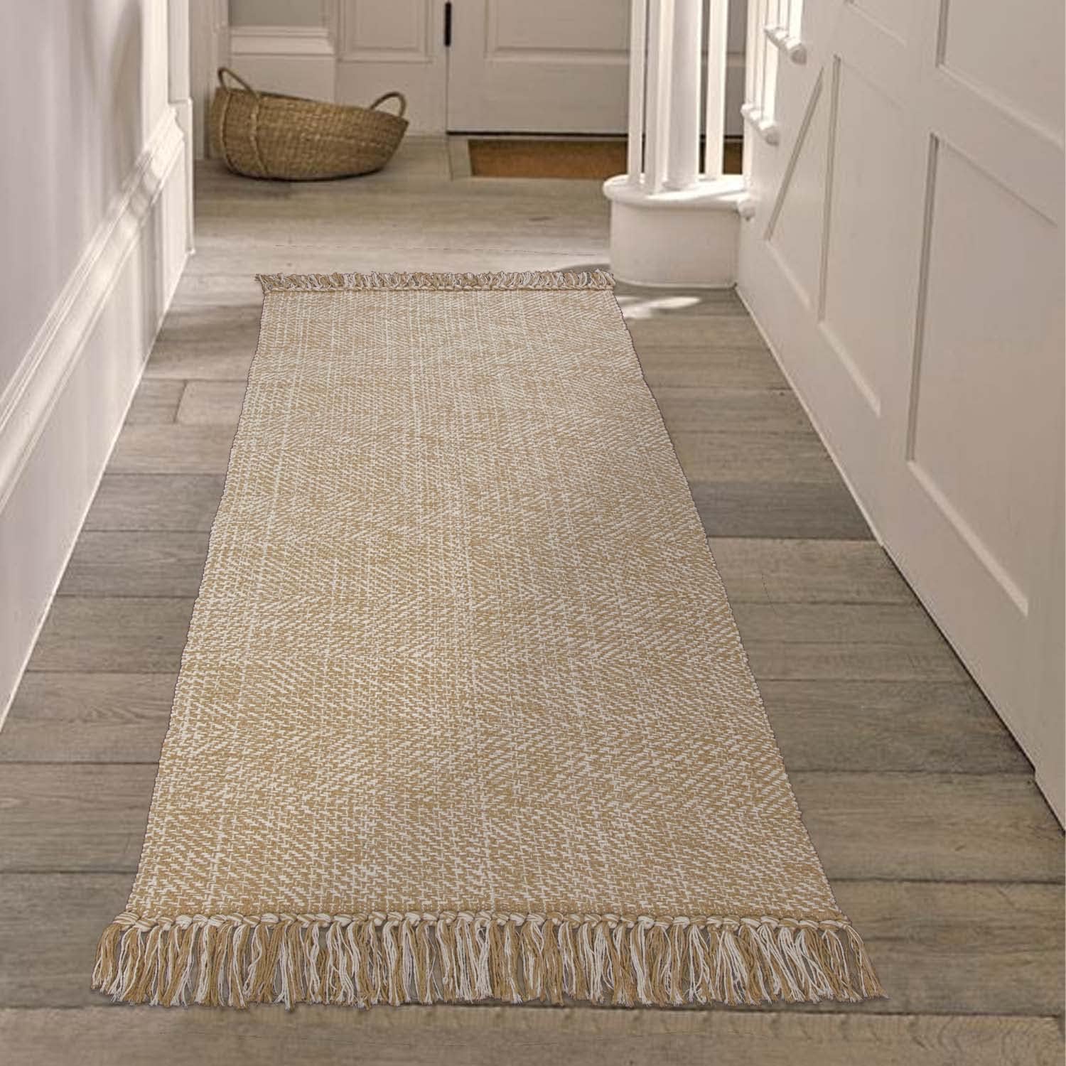 Rugs, Pads & Protectors - Collive Hallway Runner Rug, 2' x 5' Soft Washable Tan Contemporary Modern Laundry Room Indoor Hand-Woven Cotton Carpet for Bedroom Entryway Front Door Farmhouse Kitchen