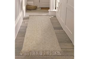 Collive Hallway Runner Rug, 2' x 5' Soft Washable Tan Contemporary Modern Laundry Room Indoor Hand-Woven Cotton Carpet for Bedroom Entryway Front Door Farmhouse Kitchen