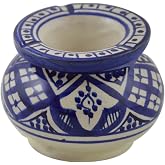 Ceramic Ashtrays Hand Made Moroccan smokeless Ceramic Vivid Colors Medium White &amp; Blue