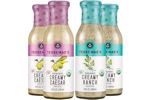 Tessemae's Organic Creamy Salad Dressing Variety Pack - Creamy Ranch, Creamy Caesar - 10 oz. bottles (4-Pack, 2 Each)