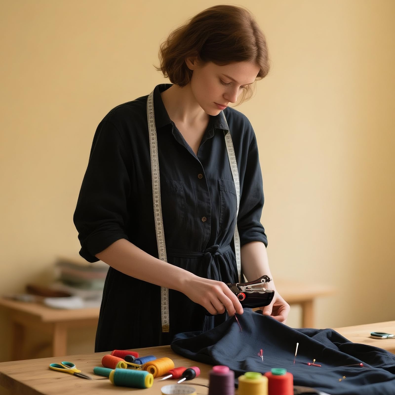 Handheld Sewing Machine with Black Storage Case and 109-Piece Sewing Kit, Mini Portable Cordless Hand Sewing Machine, Ideal for Adults & Beginners, Complete Set of Quick Home Clothing Repair Tools