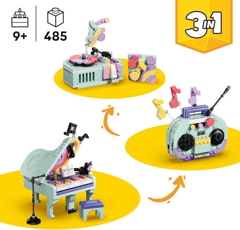 Creator 3en1 Piano Musical Decorativo con Gato de Juguete - Transformable en Radio Retro o Tocadiscos Vintage - Decoración de la Habitación Infantil - Regalo para Niñas y Niños de 9+ Años - 31392