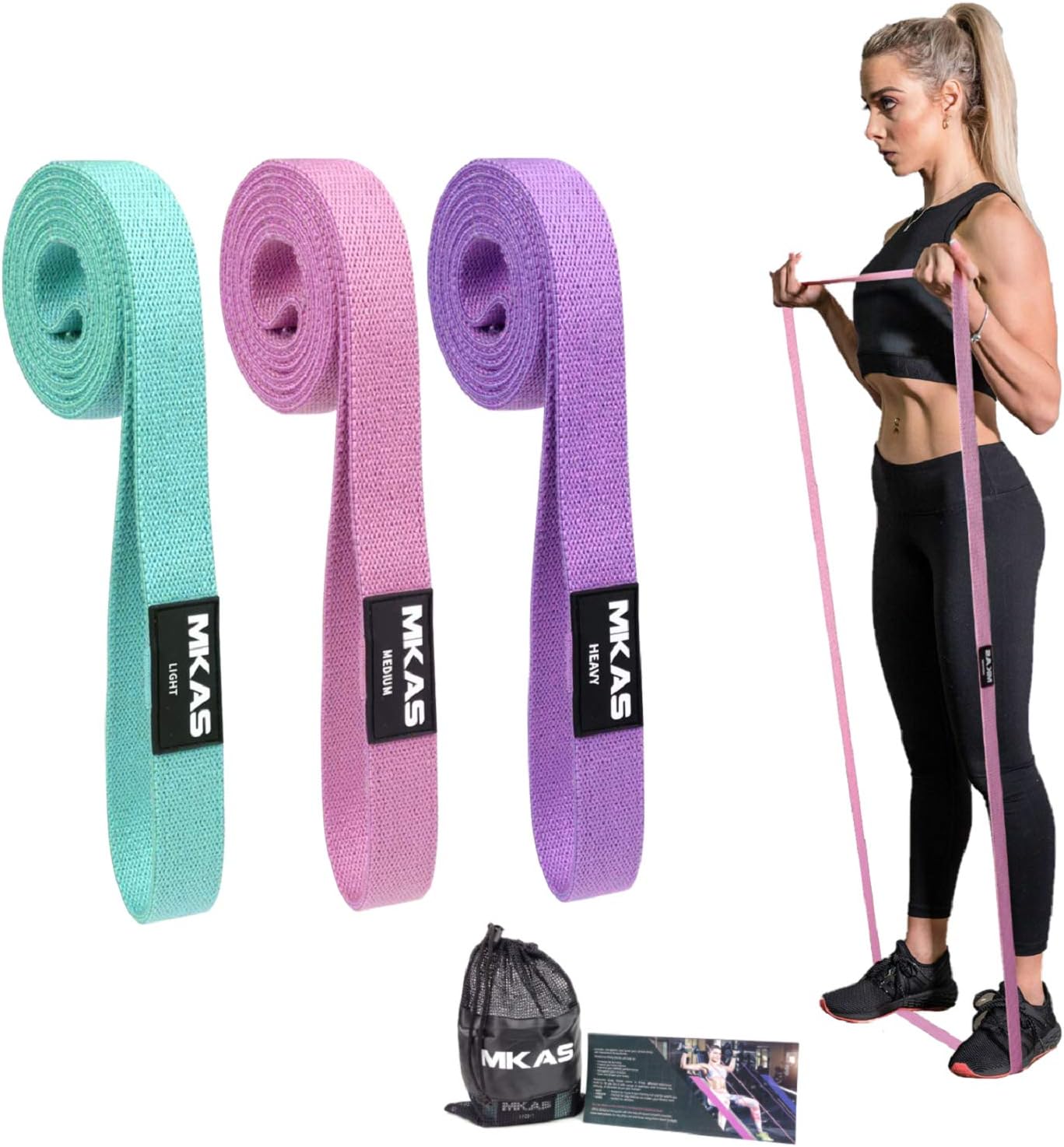 MKAS Long Resistance Bands Set Fabric Exercise Bands Resistance for