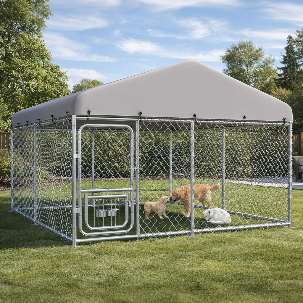 Photo 1 of ***FACTORY SEALED****
COMHOMA 10×10FT Outdoor Dog Kennel with Adjustable Bowls Feeder Heavy Duty Extra-Large Dog Enclosure with Roof & Lock All Weather Resistant for Medium Large Dogs