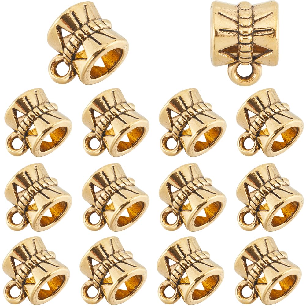 SOFPLATE 1 Box 240Pcs Small Hole Bail Beads Gold Bail Beads Bulk Alloy Cylindrical Shape Tibetan Style Dangle Textured Spacer Beads for Jewellery Making Pendants Charms Necklaces Supplies DIY Crafts — image 1