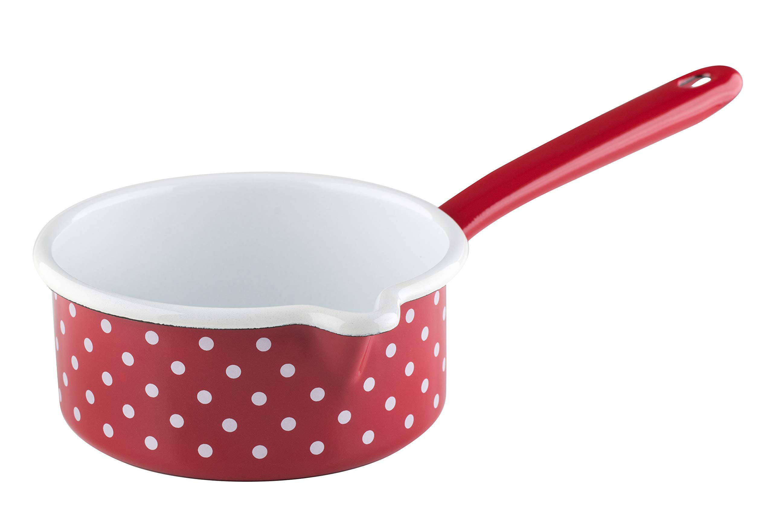 Riess, Country 0036-077 Saucepan with Large Spout 14 0.75 L Red Dots Diameter 14 cm Height 6.7 cm Capacity 0.75 litres Enamel Red Induction