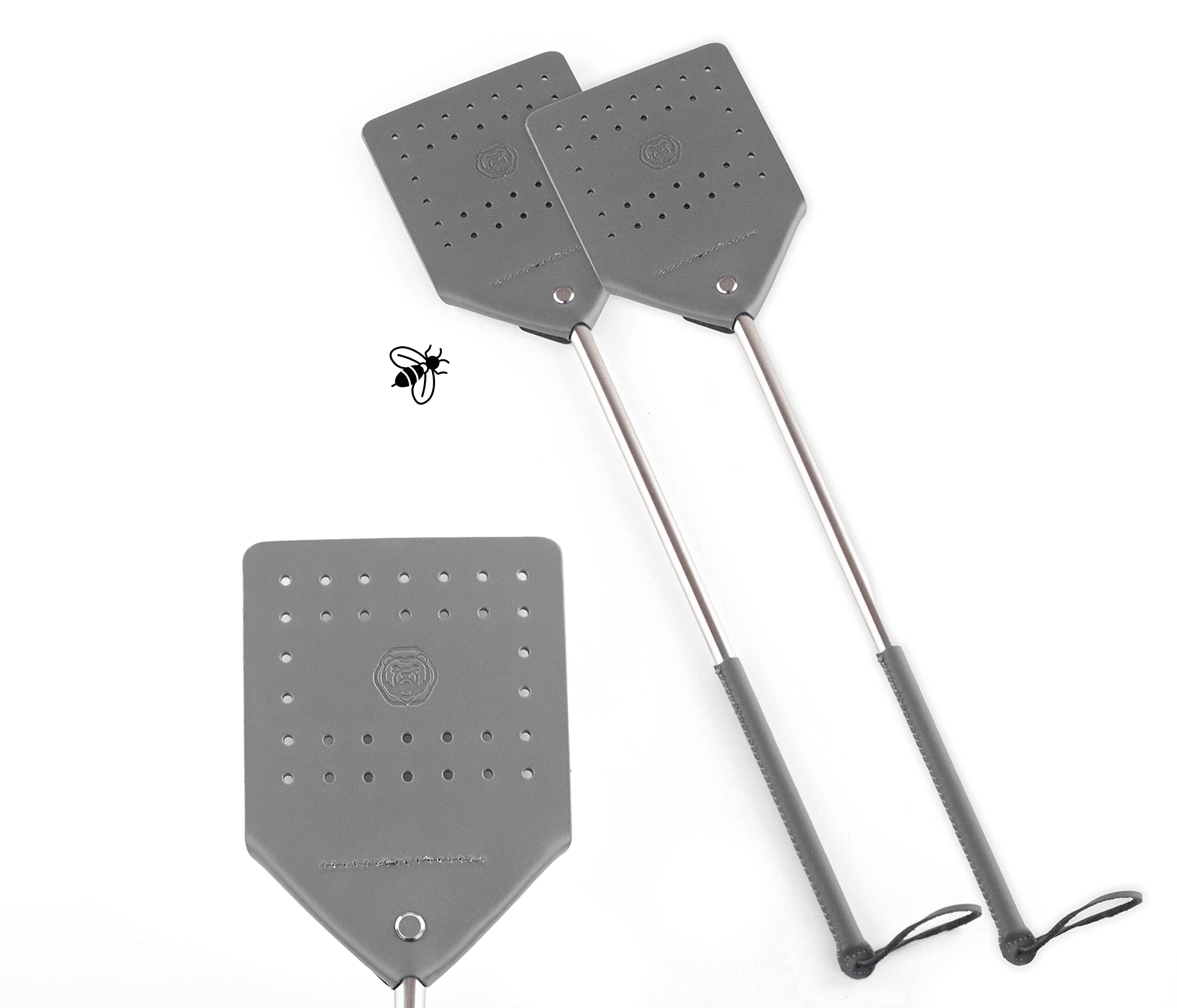 Leather Fly Swatter – Grey – Pack of 2 – Insect Catcher – Insect Catcher – Insect Catcher – Fly Killer – Fly Swatter Leather