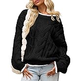 Saodimallsu Womens Oversized Sweater Casual Cable Knit Color Block Crewneck Pullover 2025 Fall Winter Chunky Trendy Sweaters
