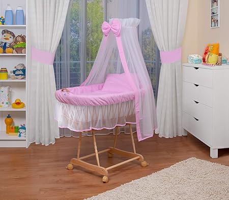 WALDIN Baby Stubenwagen-Set mit Ausstattung,XXL,Bollerwagen,komplett,9 Modelle wählbar,rosa/weiß