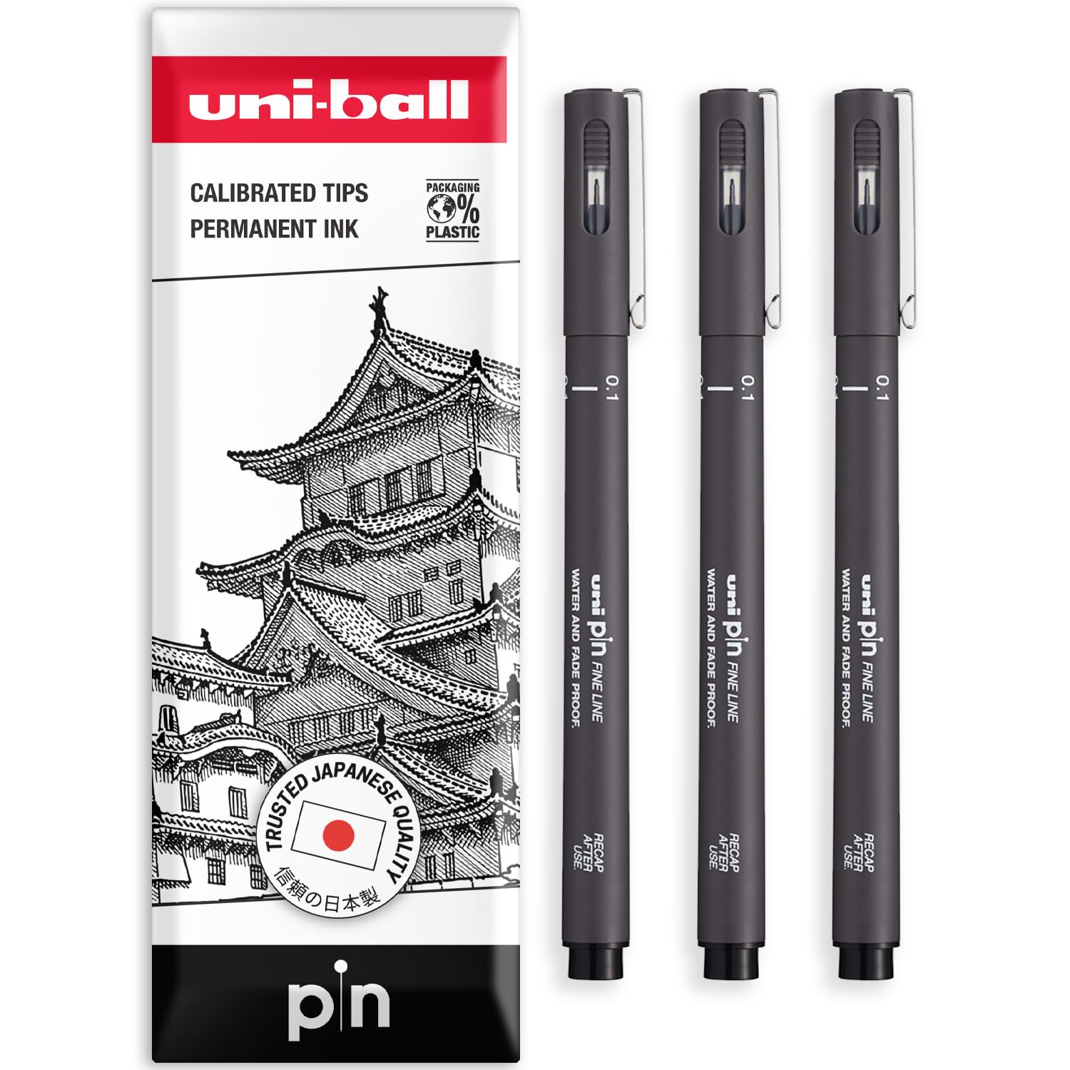 uni-ball PIN Fineliners | Fine Tipped Writing Pens | Water & Fade Resistant Ink | Ideal for Sketching, Scrapbooking, Outlining, Art, Technical Drawing | In Envelope Gift Pack (Dark Grey - 0.1mm, 3)