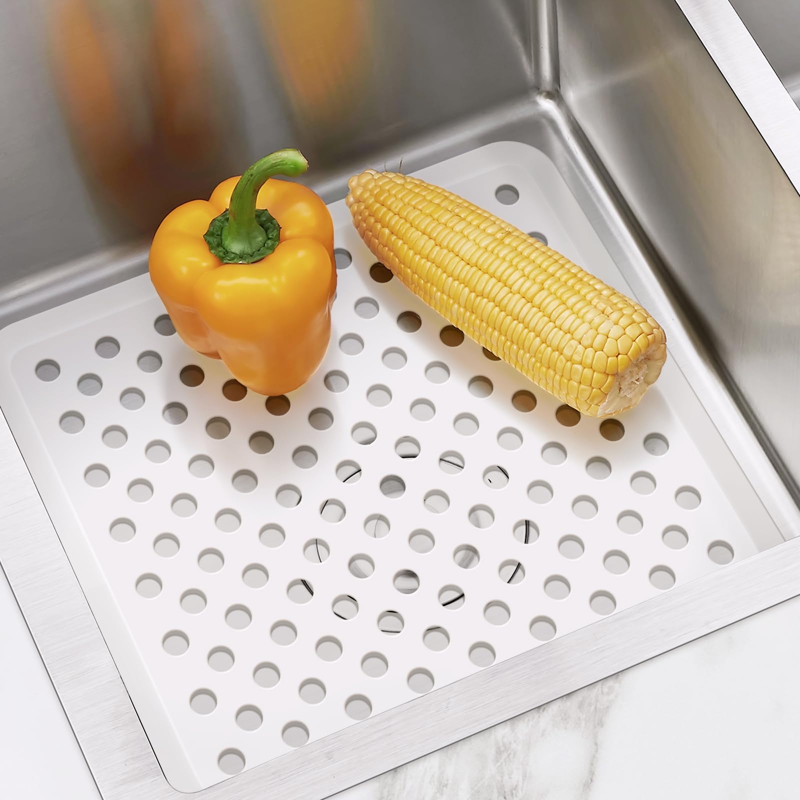 Photo 1 of Bligli Small Sink Mat, White Sink Protector Mats for Bottom of Kitchen Sinks, Dish Drying Mat for Dishes and Glassware, Fast Drain 11.3x12.6inch (2)