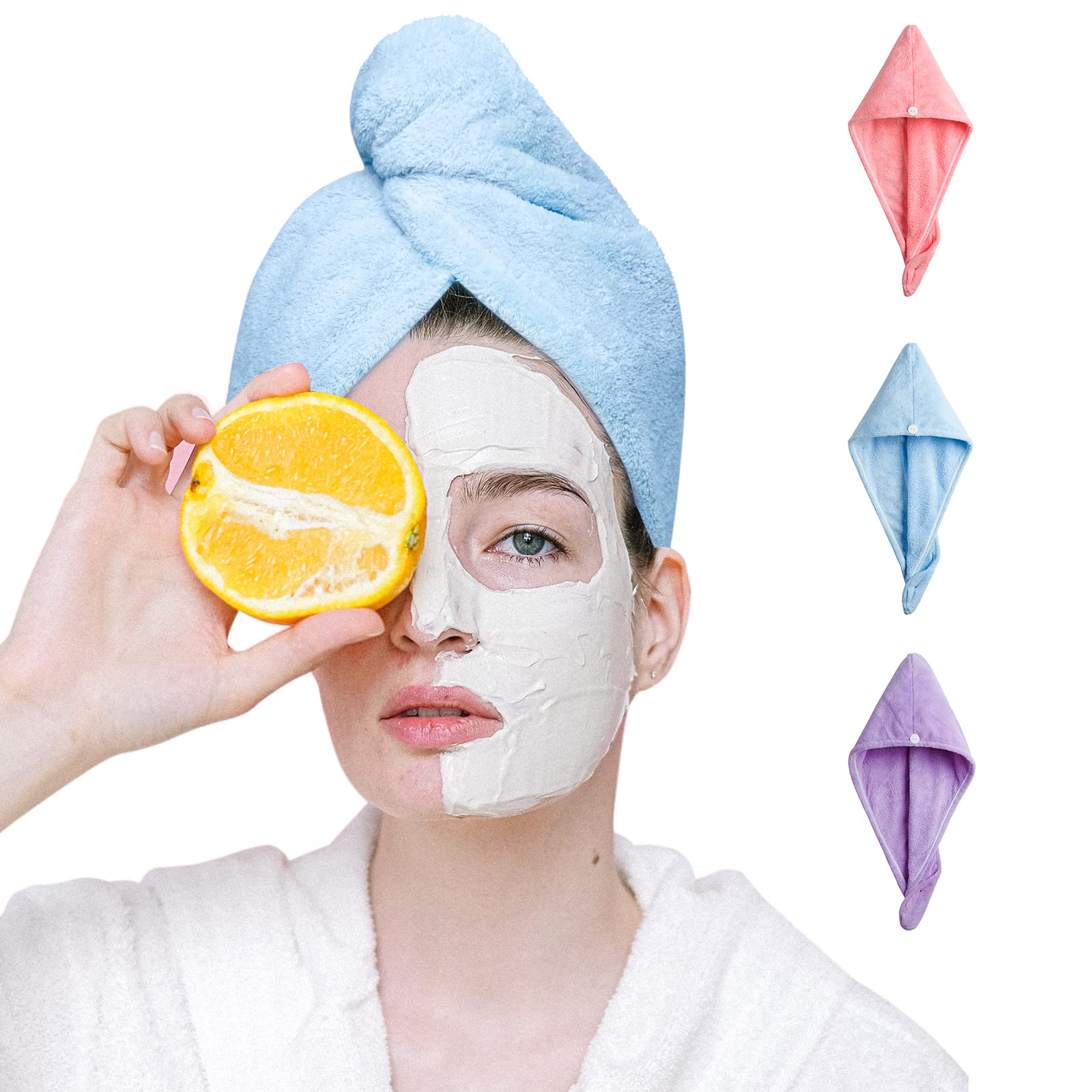 Good Nite 3 Pack Microfibre Hair Drying Towel Wrap Super Absorbent Twist with Buttons Dry Hair Turbans for Women Girl Wet Hair