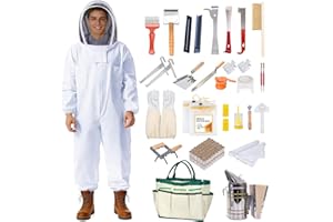 POLLIBEE 35Pcs Beekeeping Supplies Starter Kit with Bee Suit,Smoker & Frame Holder,Complete Bee Hive Tools Set with Oxford Ba