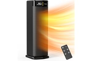 BREEZOME Space Heater for Indoor Use, 1500W Fast Heating Electric Heater with Thermostat & 24H Timer, 90°Oscillating PTC Ceramic Heater, Portable Room Heaters for Home Bedroom Office, Dark Grey