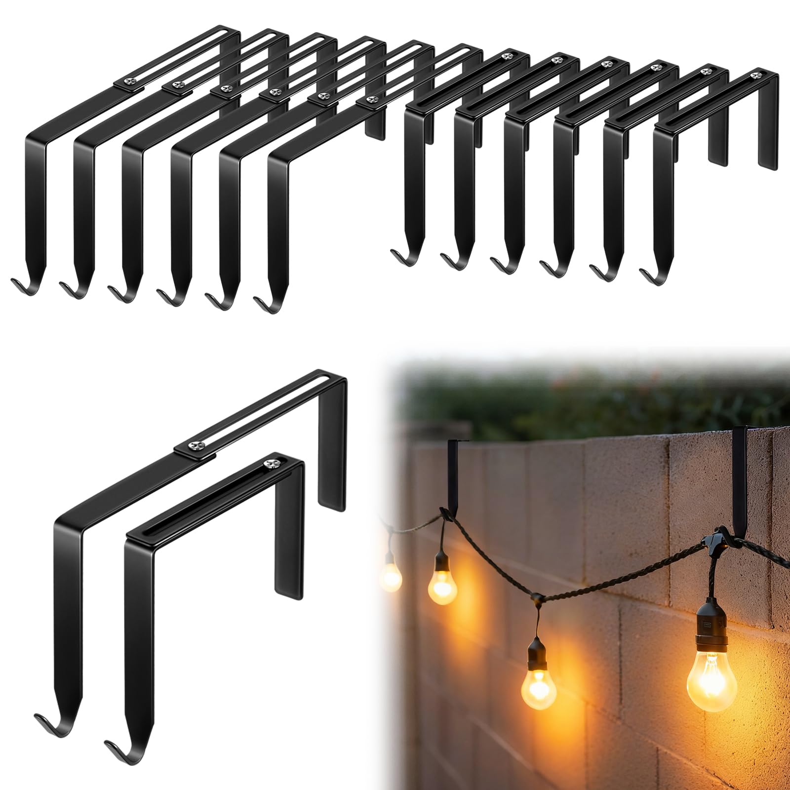 Photo 1 of Frienda 12 Pcs Adjustable Outdoor Light String Metal Hooks for 3.2-6 Inch Concrete Wall Cinder Block Fences Hangers Outdoor Light String Hooks No Drill for Concrete Wall Cinder Block and Fence(Black)