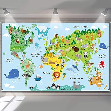 Amazon 世界地図背景 動物のランドマーク 世界地図タペストリー 子供用 教育 漫画 動物 世界の背景 壁吊り下げ 子供部屋 寝室 リビングルーム 教室 寮 動物パーティー装飾用 Tatuo ウォールステッカー 通販