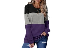 KISSMODA Women's Color Block Solid Color Round Neck Tunic Tops Casual Shirts Light Weight Sweatshirt(S-3XL)