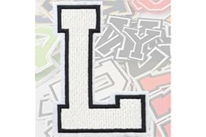 AXEN 3.1inch Iron On Letters Patches, Embroidered Letters Patches Letterman Applique for Clothes, Jacket, Dress, Hat, DIY Accessories, White L