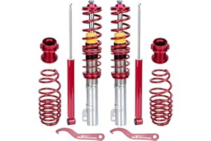maXpeedingrods Coilovers for VW Golf MK4 1997-2007, for VW Jetta MK4 1999-2005, for VW New Beetle FWD 1998-2010, for Seat Leon 1999-2006, Height Adjustable Struts, Preset Damping Lowering Kit Red