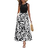 Zattcas Women's Summer Casual Sleeveless Patchwork Knit Crew Neck Tank Top Flowy Long Maxi Dresses with Pockets