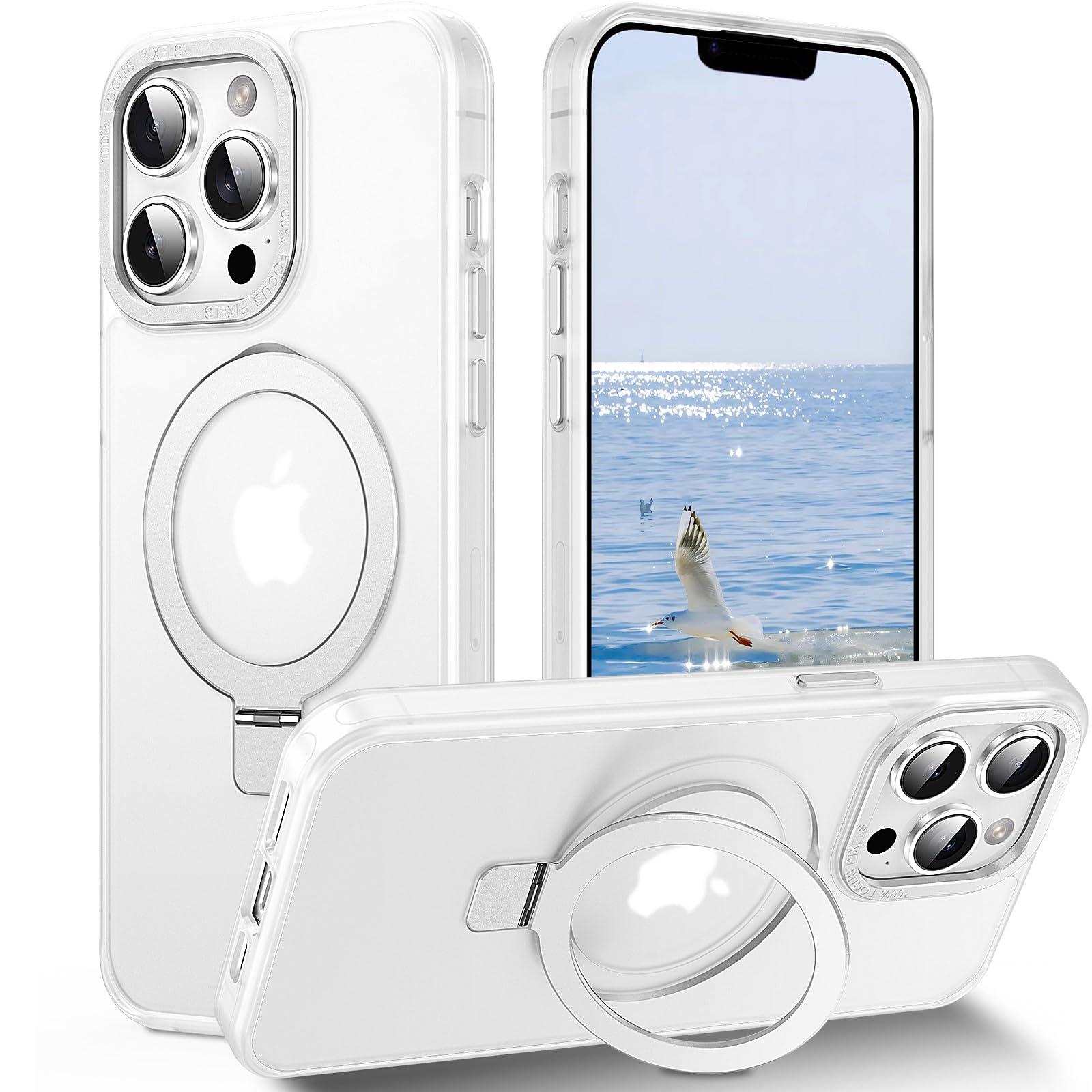 Photo 1 of Caselovely Magnetic for iPhone 13 Pro Case with Invisible Stand, [10 FT Drop Protection] [Velvety Touch] Slim Translucent Matte Back Shockproof Phone Case for iPhone 13 Pro 6.1'', White