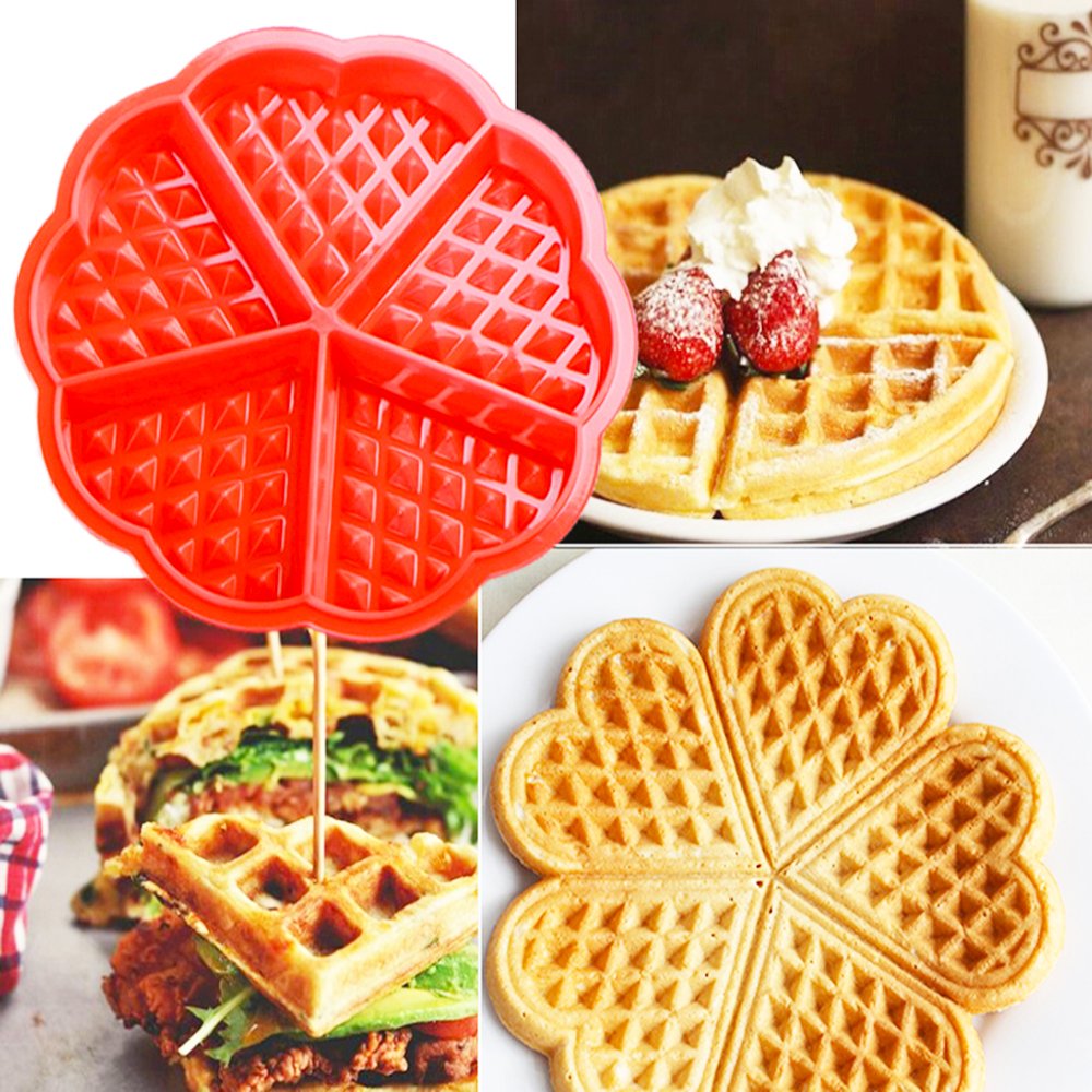 Waffel Form 2er Set Herz und Rechteckige Silikon Backform Kuchenform Eiswürfelform Schokoladen Süßigkeiten Formen Rot
