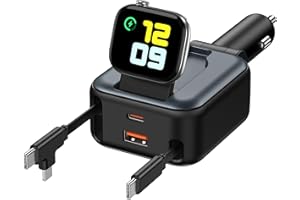 6 in 1 Retractable Car Charger, 100W USB C + USB A Fast Charging for iPhone 17/16/15/14/13/12/11, iWatch, Android, Travel Essentials Car Accessories, Gift for Men & Women (Grey)