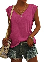 AUSELILY Womens Cap Sleeve T-Shirt Casual Loose Fit