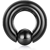 VCMART Captive Bead Rings Black Spring Action CBR Monster Screwball Rings 00G-0G-2G-4G-6G-8G-10G-12G 12mm/16mm/19mm 316L Surgical Steel Pierced Body Jewelry Sold Individually