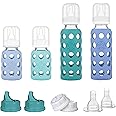 Lifefactory 4 Starter Baby Bottle Set in Mint/Blanket & in Kale/Blueberry Flat & Sippy Caps Stage 2 Nipples 10 Count