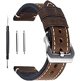 Berfine Dark Brown 20mm Genuine Leather Wristwatch Watch Band Oil Tan Vintage Strap for Men with Stainless Buckle