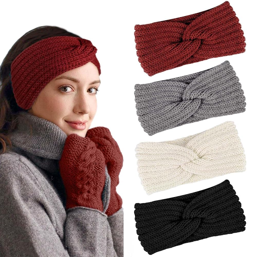 PROPOG Winter Headbands for Women's Hair, Ear Muffs Women Girls Crochet Knitted Headband Comfy Soft Ear Warmers Ear Covering Head Bands Adult Women Winter Gifts