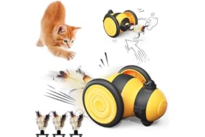 Pamlulu Cat Toys for Indoor Cats,Automatic Cat Toy with LED Lights,Cat Toy for Indoor Cats,Smart Sensing Moving Electric Cat Toys,USB Rechargeable (Yellow)