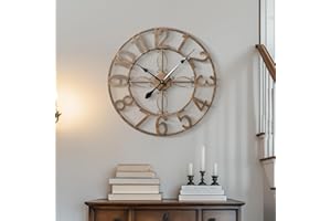 CUSPIN 24 inch Wall Clock, Large Wall Clocks for Living Room, Decorative Metal Round Clock Battery-Operated Silent Non Ticking Retro Rustic Arabic Numerals Analog, Bronze