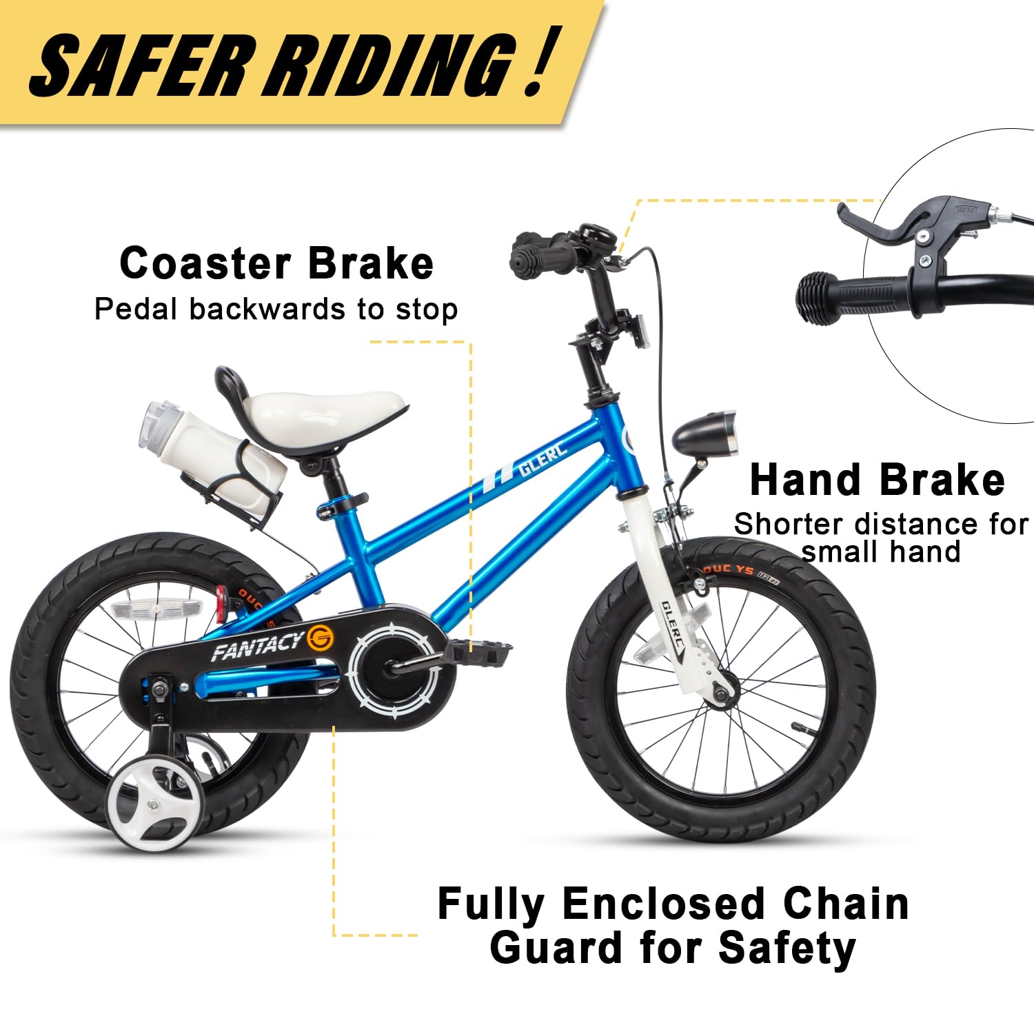 Glerc Fantacy 12 14 16 18 20 Inch Kids Bike for 2-14 Years Old Boys Girls with Water Bottle Holder & Headlight & Training Wheels, Multiple Colors