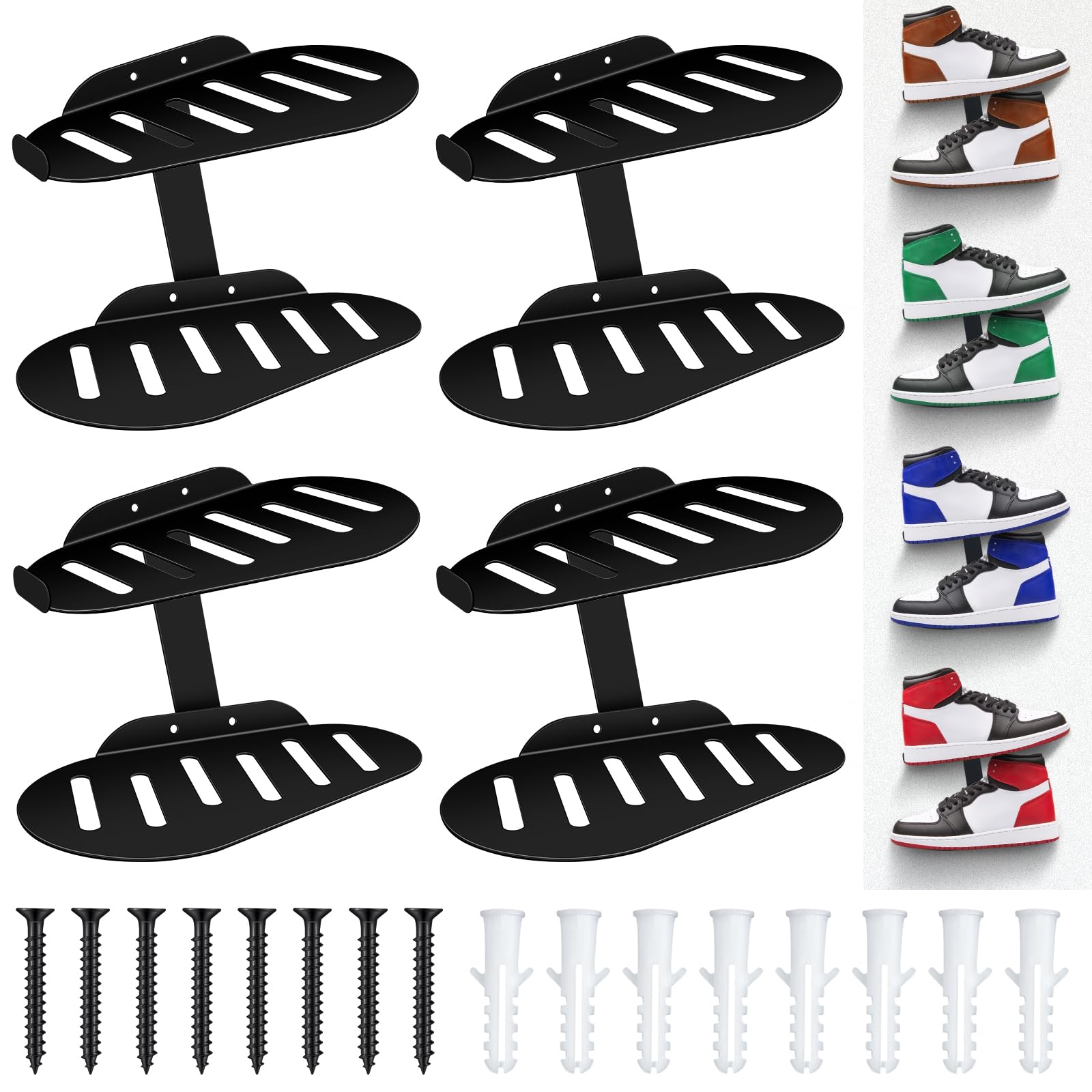 Photo 1 of Blulu 4 Sets Floating Shoe Display Shelves for Wall Large Metal Hanging Shoe Organizers Wall Shelf Sneaker Holders Rack for Collectors Exhibition Display Store Show Bedroom Gaming Room Sneaker