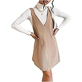 Milumia Women Corduroy V Neck Pinafore Overall Dress Textured Sleeveless Short Jumper Dresses